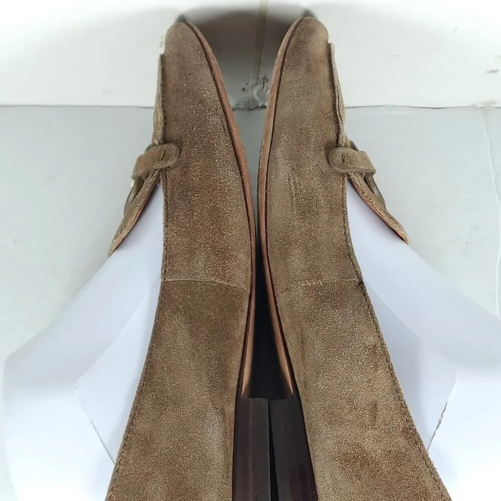 TORY BURCH Women's Metal Miller US8M Taupe Suede Medallion Logo Loafer Flats